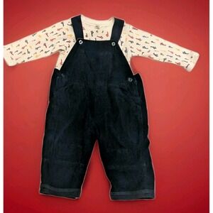 Vtg Baby GAP Y2K Soft Corduroy Navy Overalls & One Piece Airplane Shirt 12-18 mo